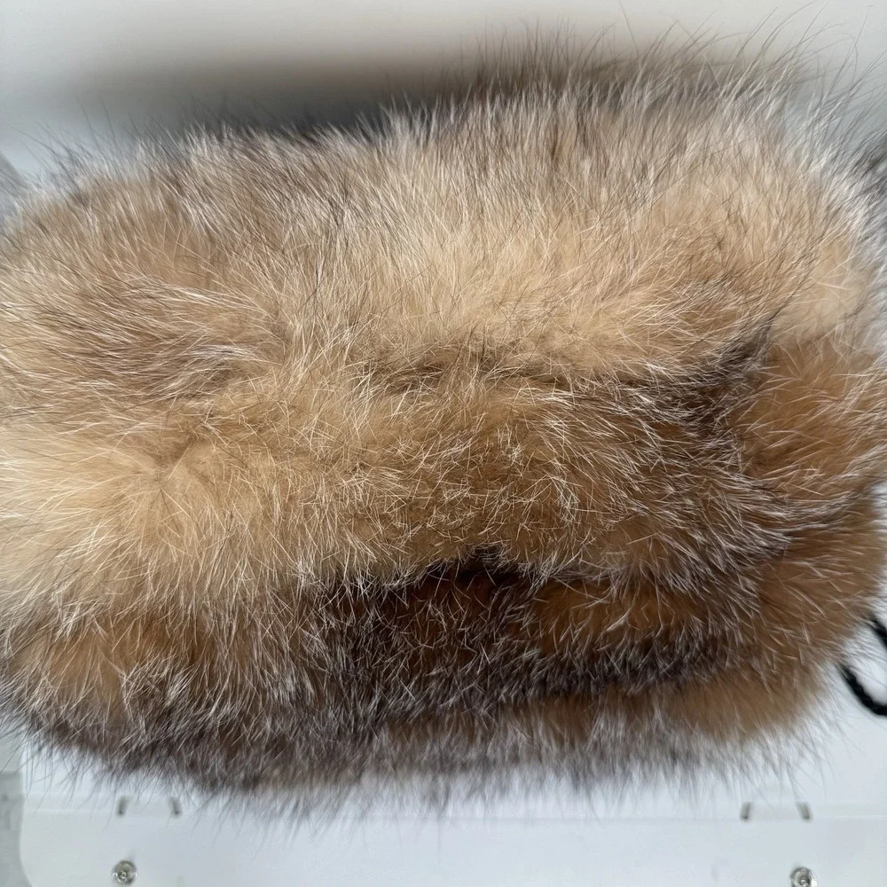 Fur Womens Hand Muff Hand Warmer Braided Wrist Strap Inside Zippered Pocket